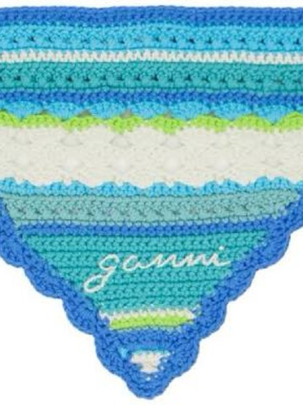 Ganni Striped Crocheted Triangle Bandana in Blue, Teal & White